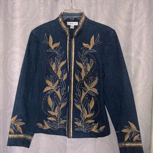 Like new Coldwater Creek gold metallic embellished jean jacket. Size M